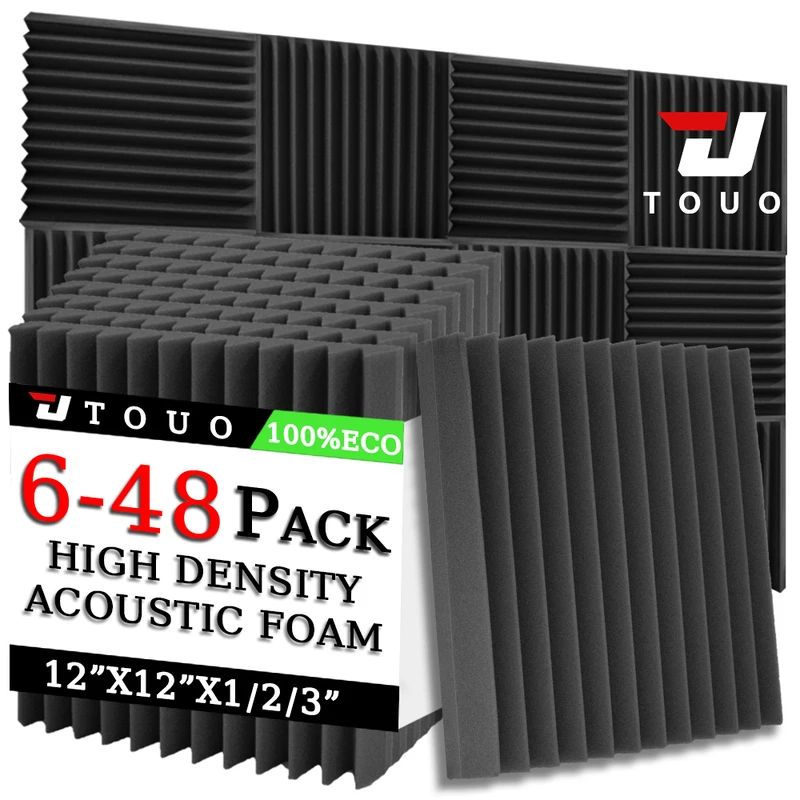 

TOUO 6/12/24/48 Pcs Acoustic Foam Studio High Density Soundproofing Foam Sound Absorbing Material Door Isolation Home Decoration