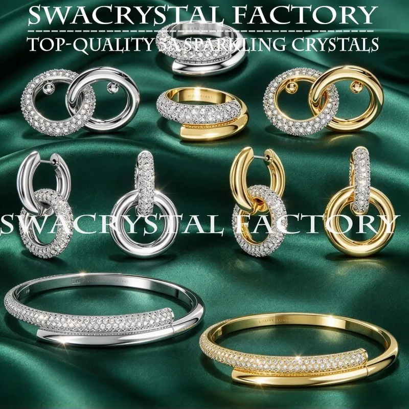 Minimalist Double‑Ring Pendant Necklace Luxury Designer Jewelry Set Crystal Earrings Bangle Ring Ladies Party Accessories Gift