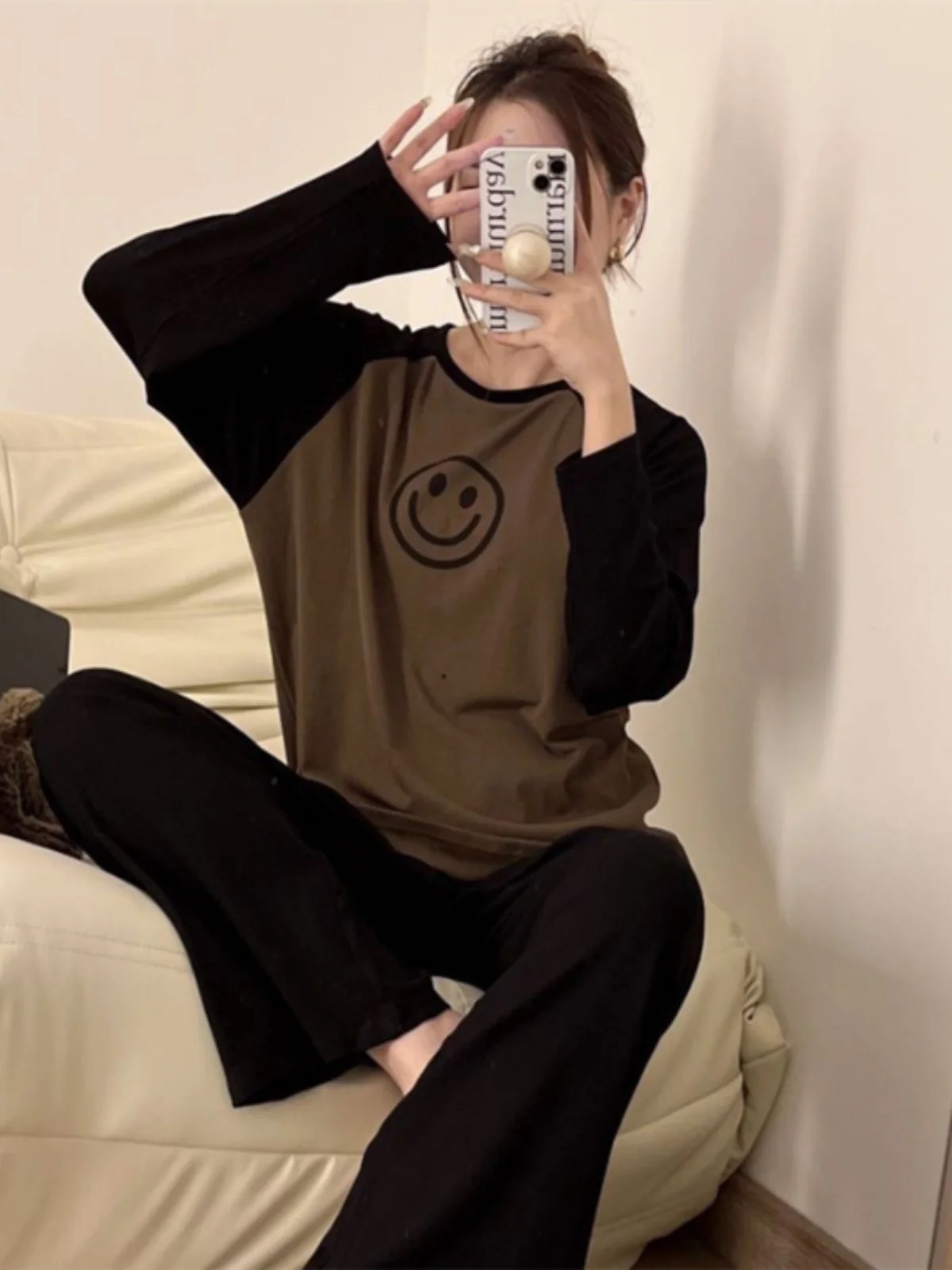 

Loose Casual Long Sve round Ne Home Clothes Set for Women Spring Autumn Comfortable Large Size Student Spwear