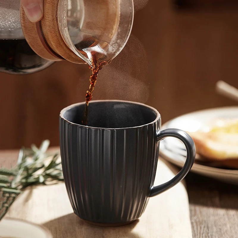 280ML Ceramic Mug Vertical Striped Porcelain Coffee Mug Tea Cup Home Cafe Latte Cappuccino Coffee Cup Milk Water Drinking Cup