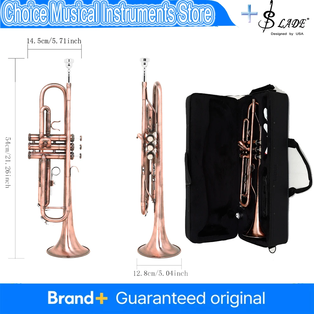 SLADE Bb Trumpet Red Antique Tube Trumpet Professional Brass Instrument for Music Lover to Practice Playing Perform
