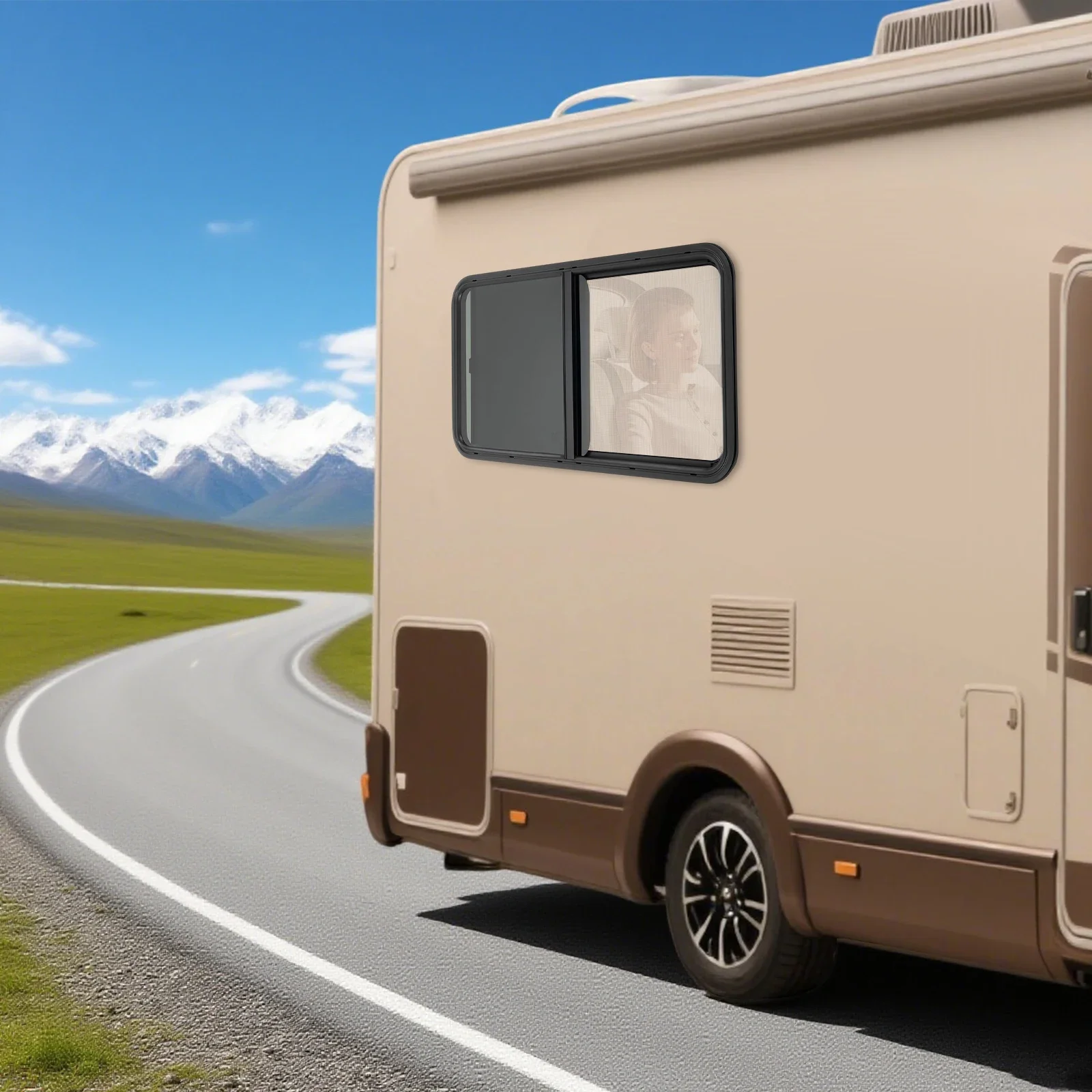 RV نافذة سبائك الألومنيوم الزجاج المقسى 42x22 "لا حلقة ثابتة RV نافذة منزلقة أفقية استبدال مباشر لقافلة التخييم #4