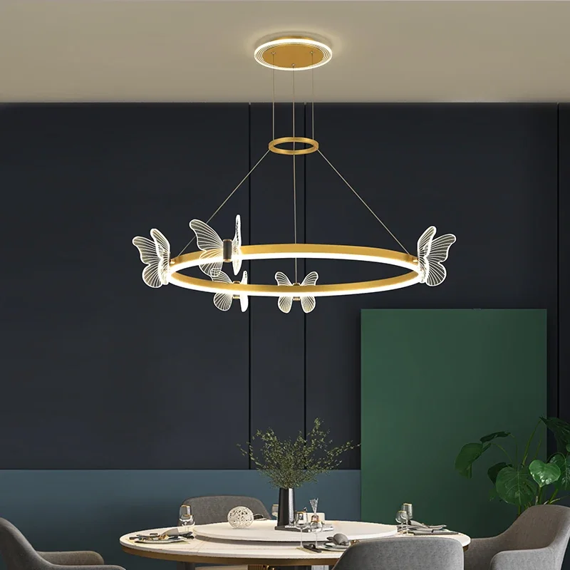 Nordic Butterfly Ceiling Chandelier Crystal Modern LED Living Dining Room Pendent Lamp Home Decor Hanging Light Luster Fixtures