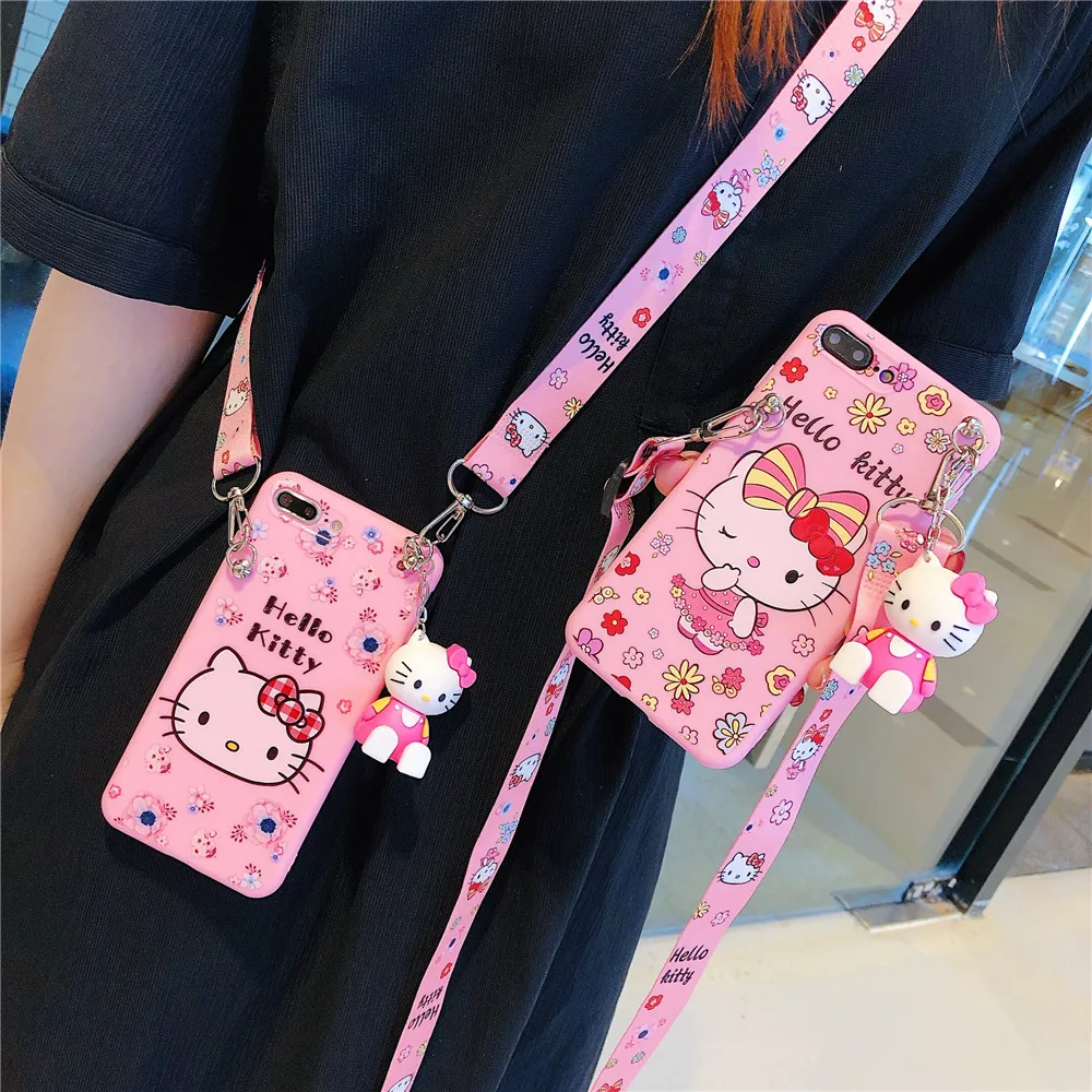 For Samsung Galaxy A10s A20s A30 A50 A70 A12 A11 A71 A51 A52 A22 A02s A32 A72 A13 A53 A03s A14 Hello Kitty Case With Holder Rope