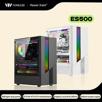 Power Train ES500 ATX Gaming PC Case – RGB Light Strip Panel with Glass Side