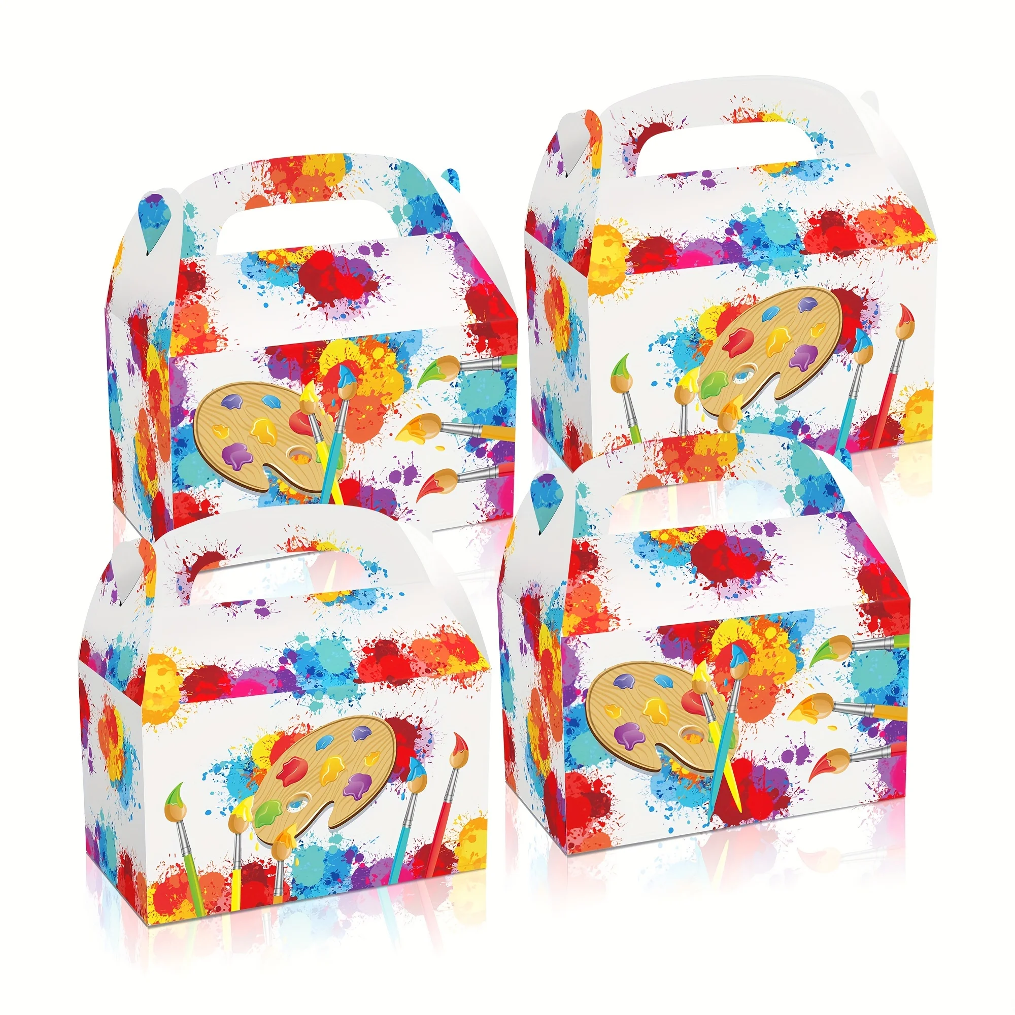 12 Stück Aquarell-Farbtabletts mit Splash-Tinte – künstlerische Graffiti-Partygeschenkboxen für Süßigkeiten, Snacks und Geschenke – handgehaltener weißer Karton