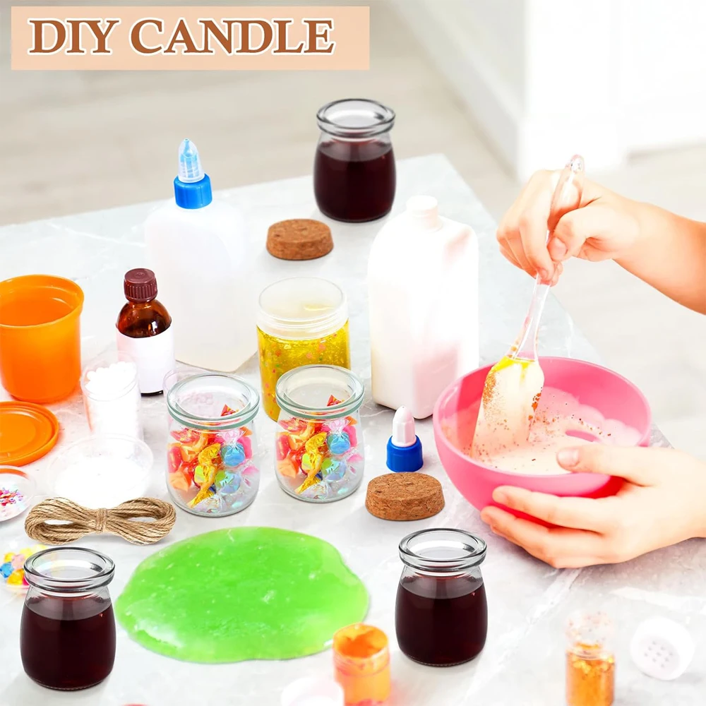 برطمانات زجاجية مع غطاء من الفلين 3.4 أونصة زجاجات زجاجية صغيرة مع ملصقات حاويات حلوى خيوط لحفلات الزفاف والبودنغ