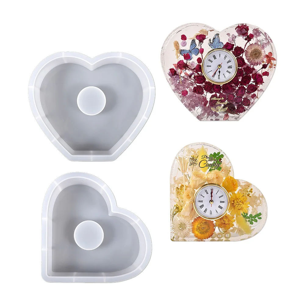 Heart Shaped European Clock Ornaments Crystal Epoxy Resin Mold DIY Love Valentine Vertical Table Clock Pendulum Silicone Molds