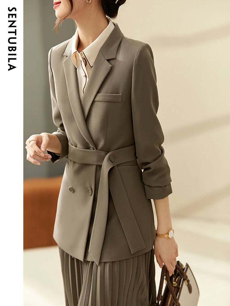 

SENTUBILA Elegant Blazer and Skirt Set for Women Spring Autumn Long Sleeve Suit Jacket Pleated Skirts 2 Pieces Sets 123Z43430