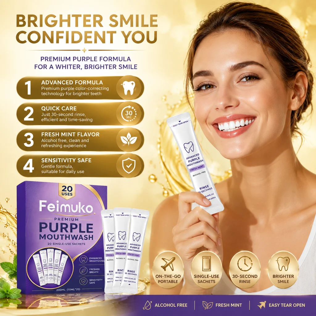 Feimuko Purple Refreshing Mouthwash Cleans Bad Breath Comfortable Remove Plaque Stains No Sensitivity Safe Mint Mouthwash 20Pcs