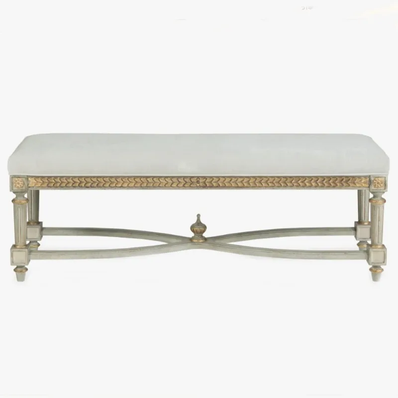 Muchun French Antique Handmade Eco-Friendly Soft Hotel Bedroom Wooden Bed End Bench