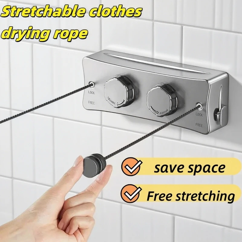 5.1 Meters Invisible Clothes Clotheslines Without Hole-Punching Retractable Indoor/Outdoor Clothes Hanger Double Layer Hanging