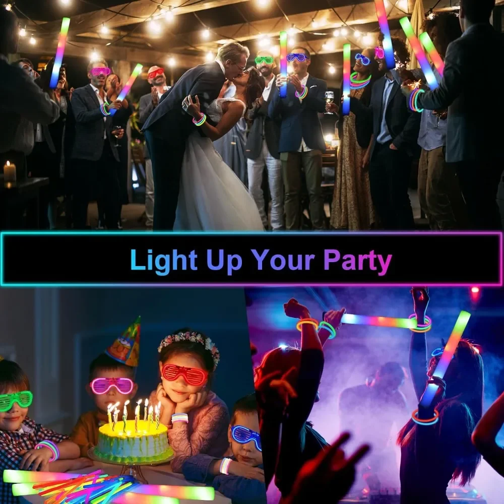 248 Glow Party Supplies, 24 Foam Glow Sticks, 24 LED Glasses and 200 Glow Stick Bracelets, Neon Party,Raves and Birthday