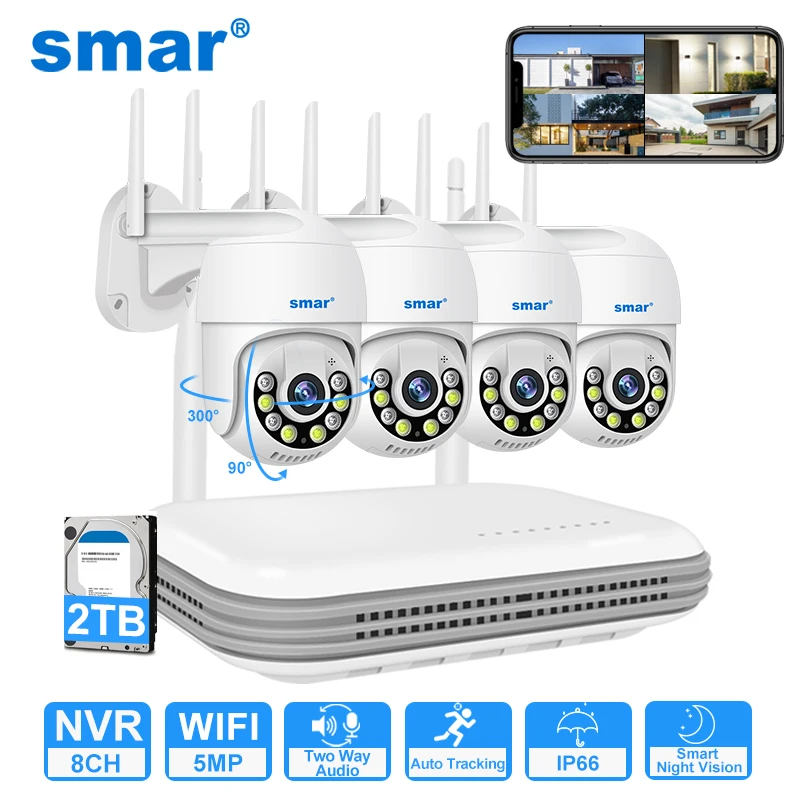 Smar 8CH NVR 5MP Wireless Camera Kit Ai Humman Detect Outdoor 3MP PTZ WiFi Night Vision CCTV Security Surveillance System ICsee