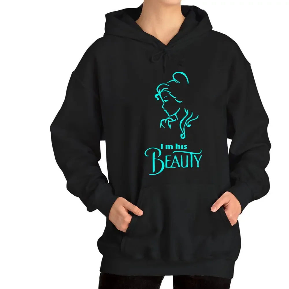 I\'m Her Beast I\'m His Beauty Print Sweatshirts Couple Matching Hoodies Men Women Long Sleeve Hooded Luminous Lover Hoodie