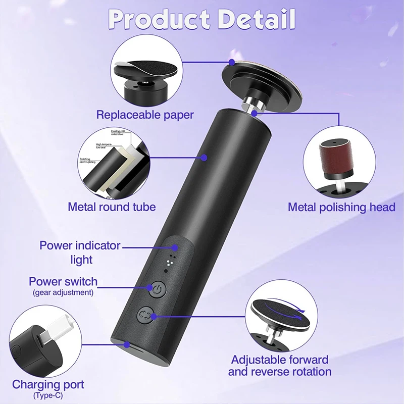 2 in 1 Electric Foot Callus Remover Foot Care Tool File Heels Dead Skin Pedicure Machine Foot Grinder with Replacement Sandpaper