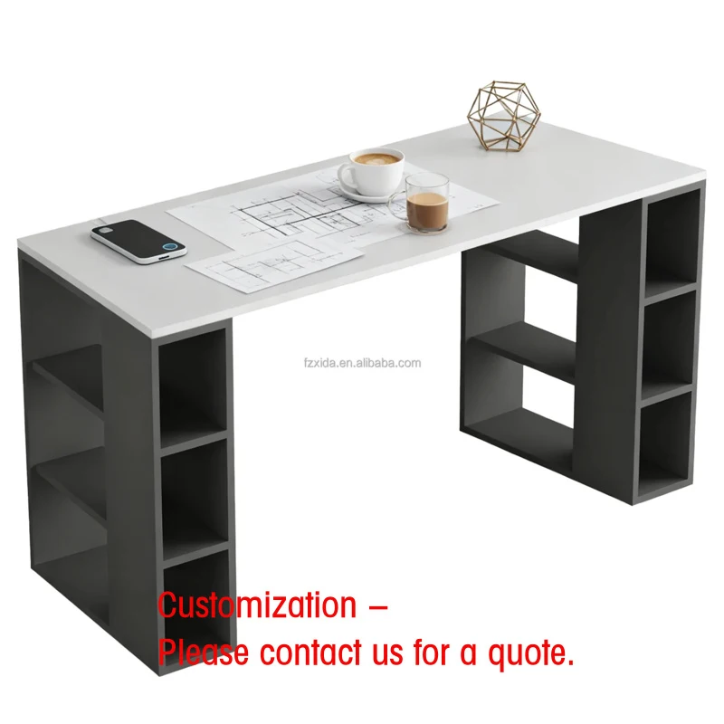 custom.Modern Computer Desk Wooden Writing Table with 6 Storage Shelves Standing Desk Home Office Study