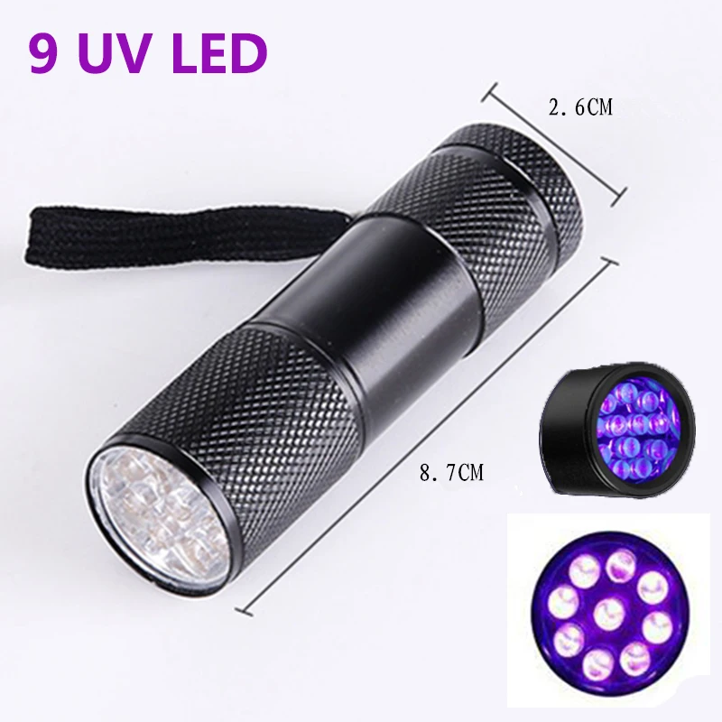 Molde de resina epoxi UV para joyería, lámpara de curado de alto brillo, 9 LED, 395nm, luz negra, linterna, herramienta de joyería