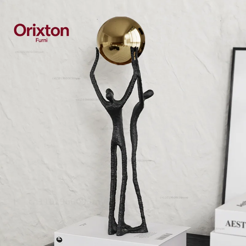 Metal Handicrafts Simulated Human Figure Sculpture Golden Ball Ball-bearer Figurine Metal Figurine Home Decoration Accessories