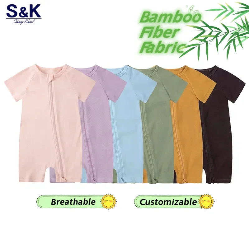 

Summer Ribbed Bamboo Baby Romper Infant Clothing 3M-3Y Short Sleeve Rompers Newborn Baby Boys Girl Zipper Clothes