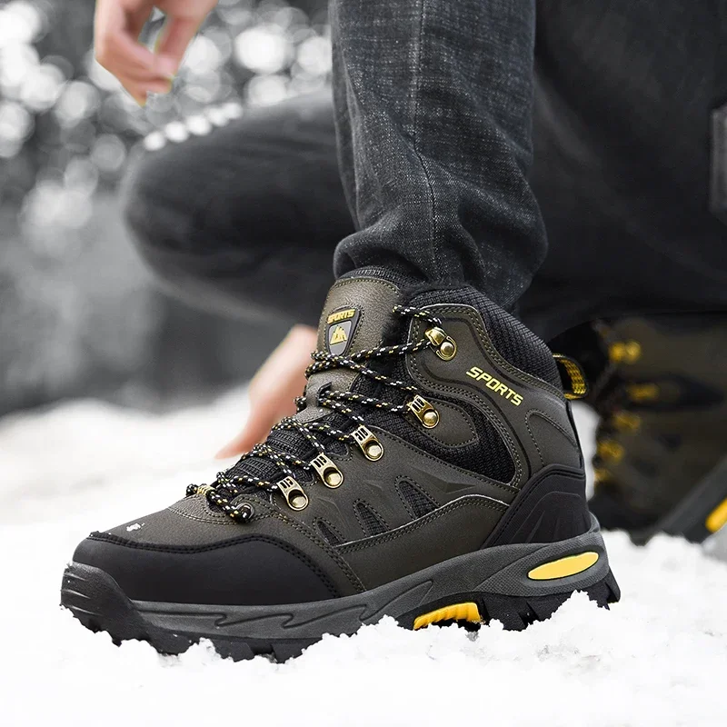 Men's Winter Boots Warm Plush Men's Snow Boots High Quality Leather Waterproof Men Sneakers Outdoor Men Hiking Boots Work Shoes