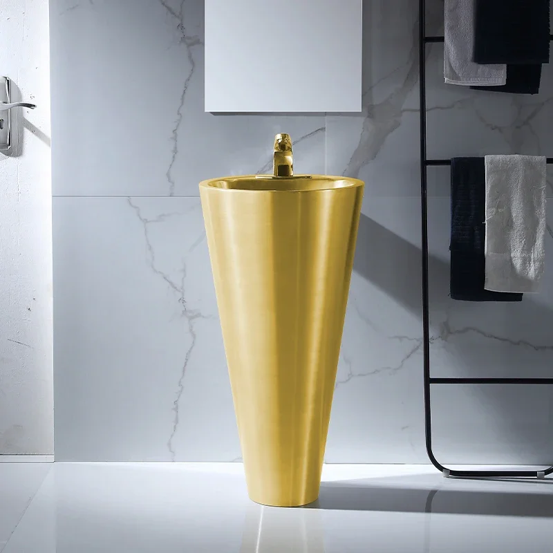 Golden light luxury stainless steel column basin integrated floor-standing washbasin, outdoor wash basin, courtyard sink