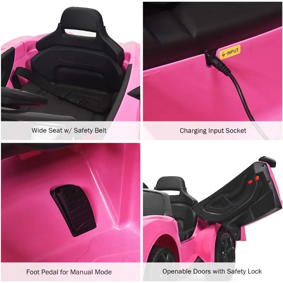 Ride on Car 12V Battery Powered Electric Vehicle w/Manual and Remote Control Modes LED Lights Horn Music MP3 USB TF 3 Speeds Sp