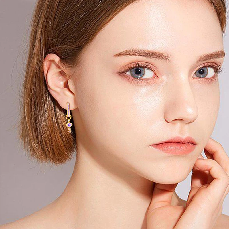 Shevalues Hoop Earrings 18K Gold Plated Purple Zircon Earrings for Women Statement Jewelry Luxury Fashion Vintage Aesthetic Gift