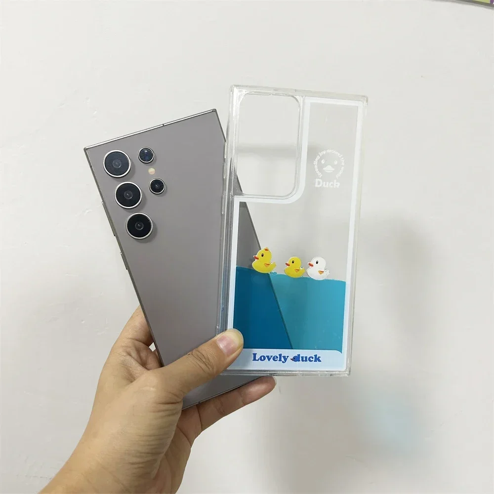 

Liquid Quicksand Soft Case For Samsung S23 Plus S22 Ultra A53 A54 A33 A34 A23 A13 A14 Floating Duck With Hat Cartoon Icon Cellur