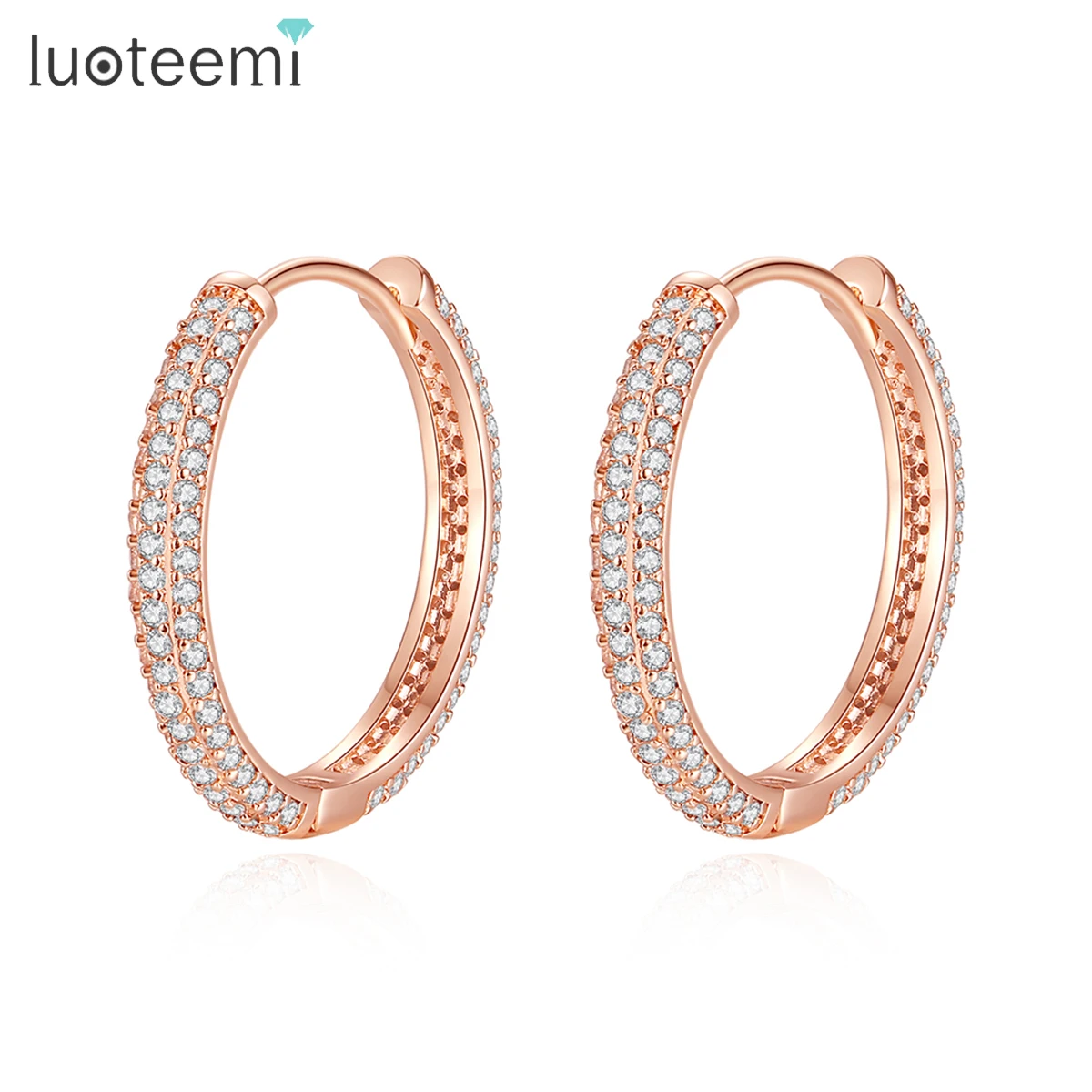 

LUOTEEMI New In Big Round Cubic Zirconia Hoop Earrings Gold Color Fashion Stylish Girl Accessories Party Daily Wearable Jewelry