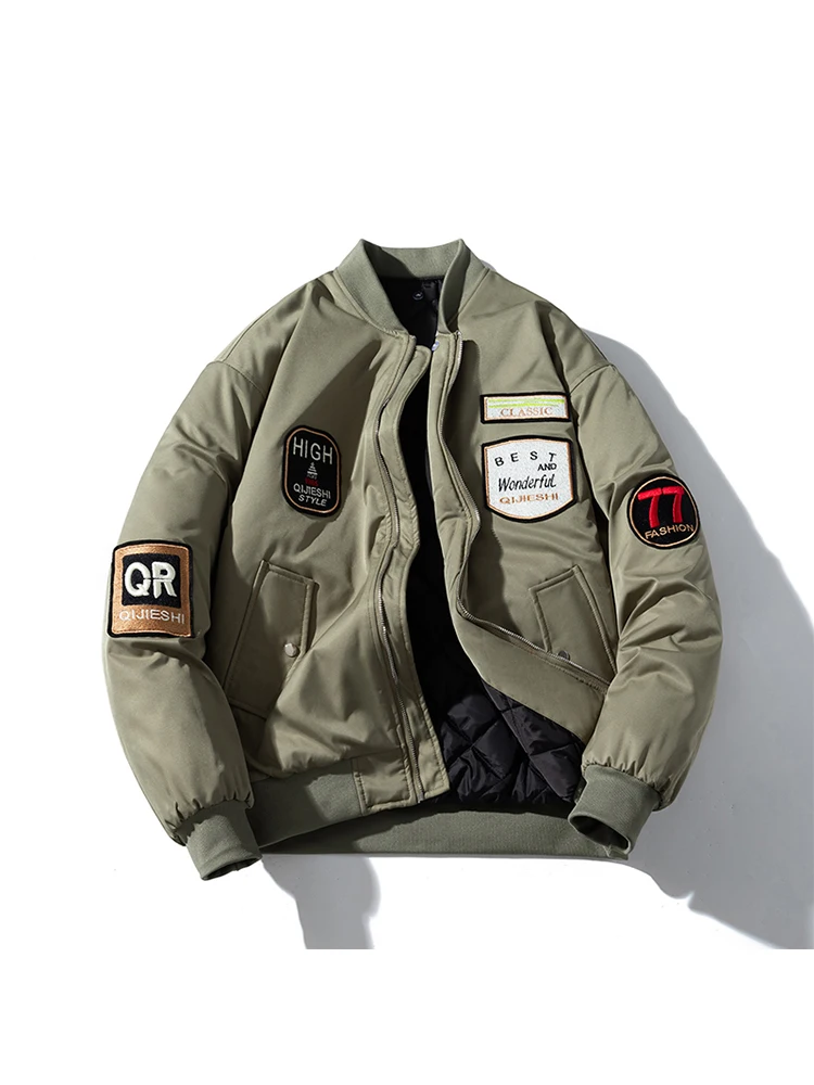 

Ретро-бейсбольная куртка из хлопка для мужчин, свободного кроя, утепленная, с вышивкой, в стиле пилот, осенне-зимняя, молодежная, повседневная, из полиэстера