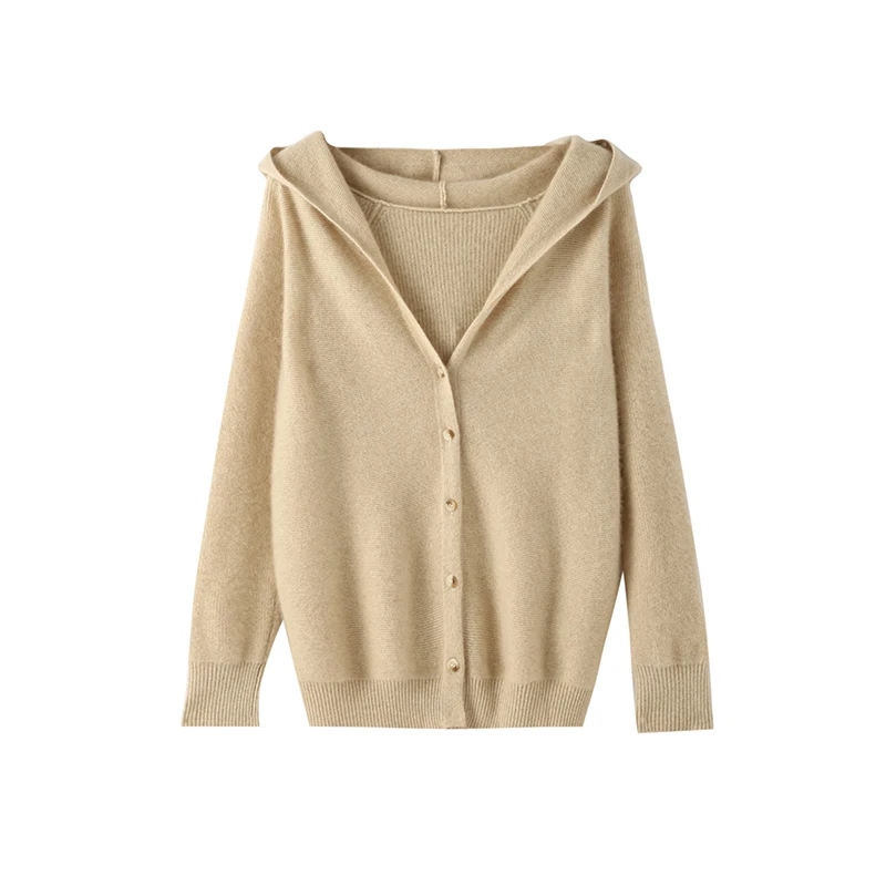 Neu 2025 Damen-Strickjacke, 100 % Kaschmir-Pullover, Frühling und Sommer, dünne Ausgabe, langärmelig, gestrickt, Kapuzenpullover, kurzer Mantel