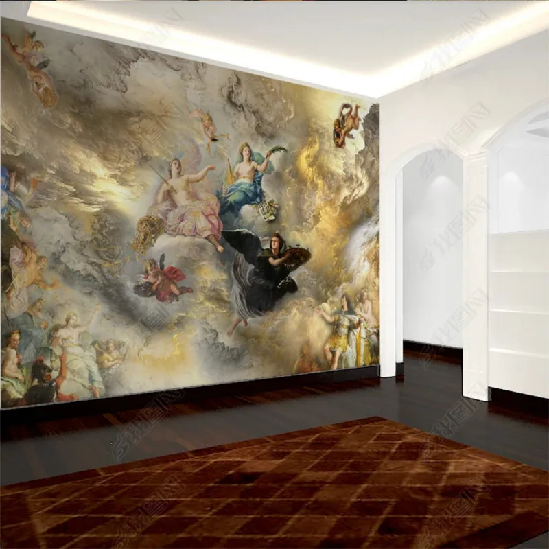 Europeo di stile di Angelo Pittura A Olio 3D Soggiorno camera Da Letto Sfondo Della Parete Murale Decorazione del Soffitto Carta Da Parati 3D Carte