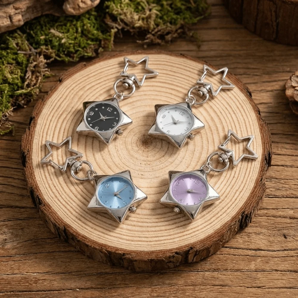 New Metal Pocket Watch Pendant Secure Spring Clip Vintage Star Holder Charm Keyring Star Shaped Keychain Bag