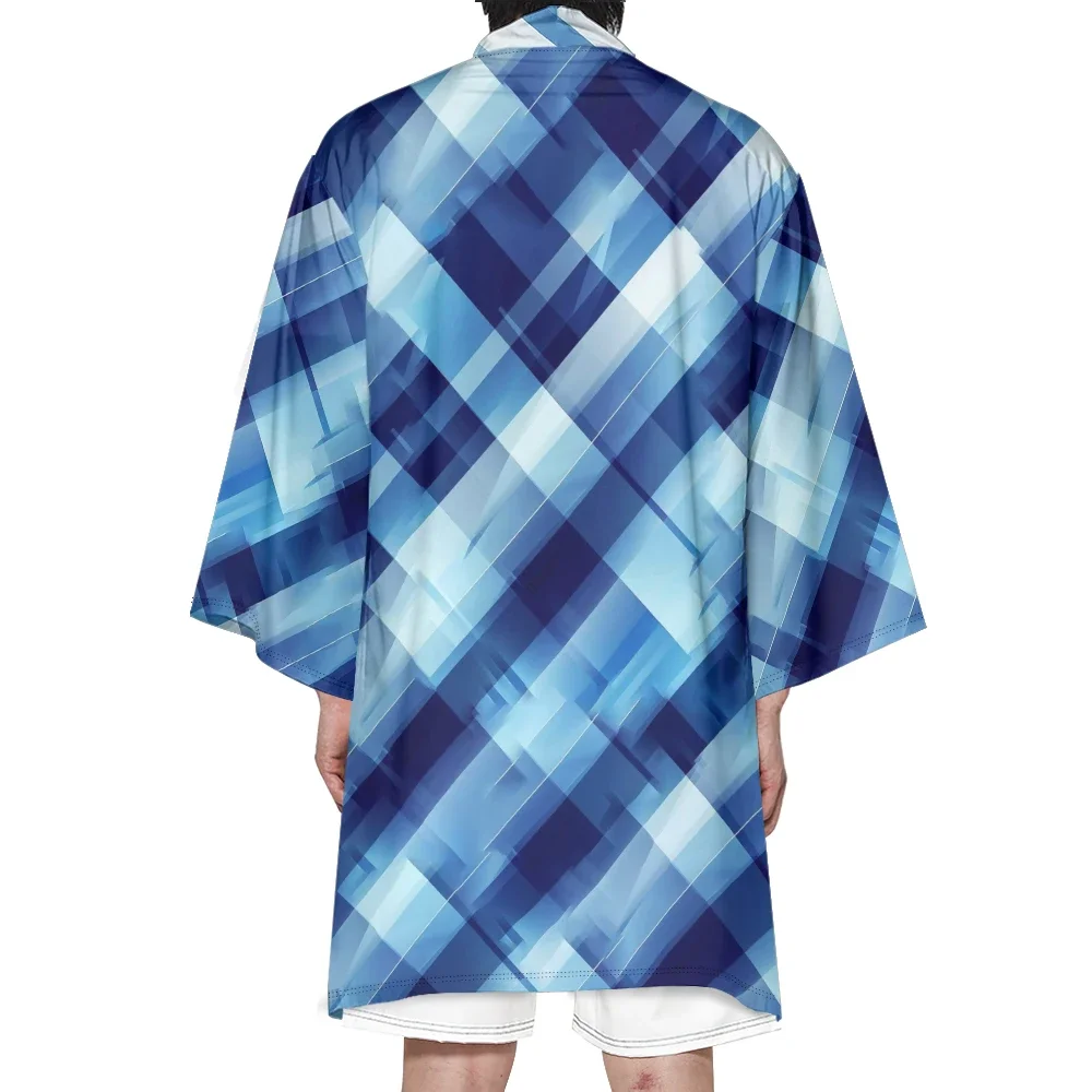 

Autumn Samurai Kimono Cosplay Japanese Fashion Stylish Haori Plaid Kimono Men Cardigan Casual Robe Elegant Yukata