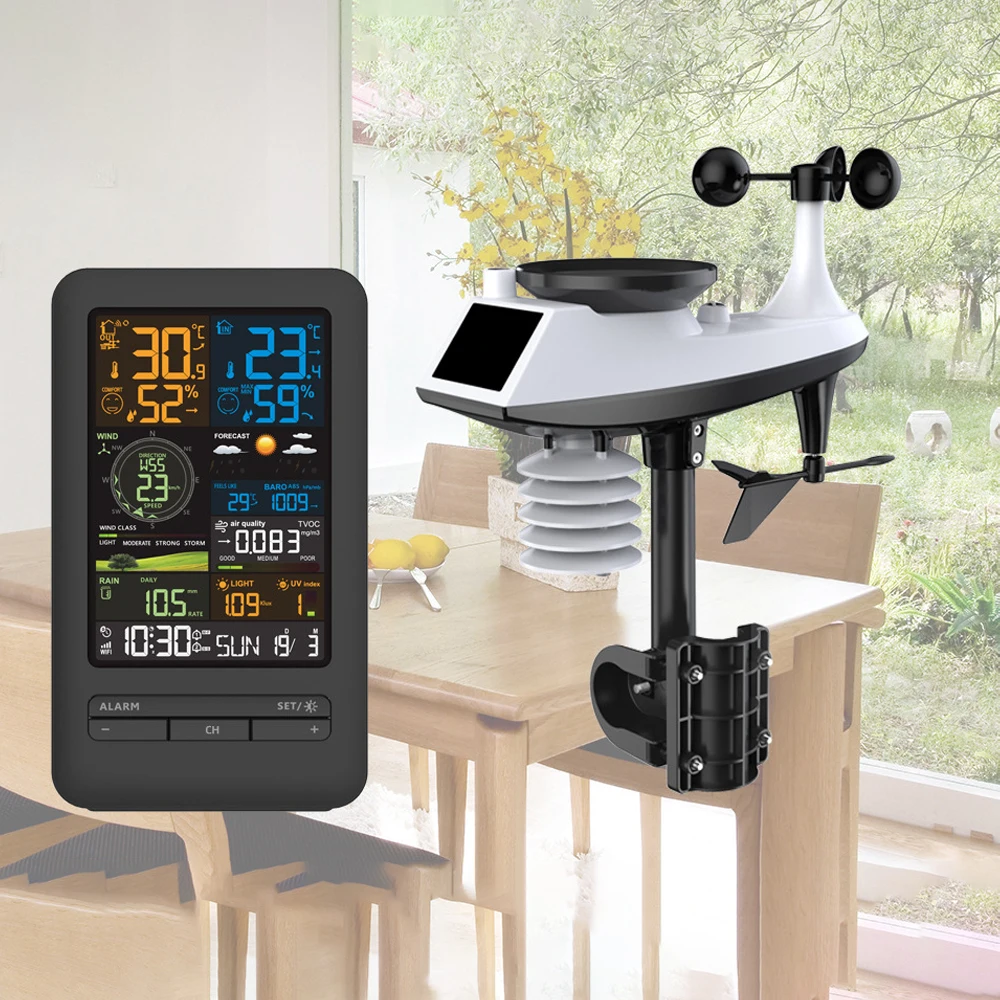 Stazione meteorologica WiFi con sensore termometro Wireless per interni ed esterni Display digitale a colori con rilevamento dell\'umidità della