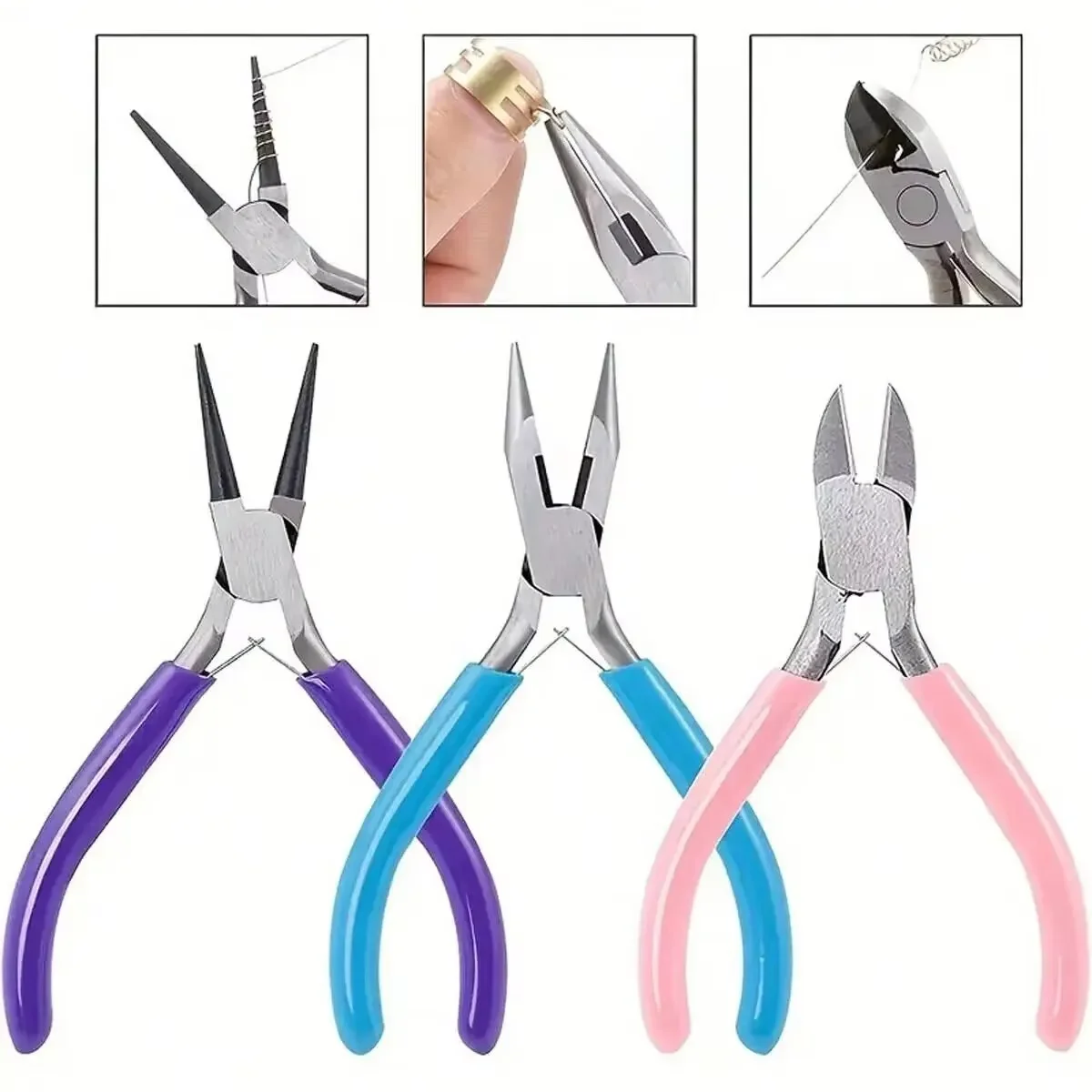 

3Pcs Colorful Jewelry Pliers Set - Round Nose, Needle Nose & Wire Cutters for Jewelry Making, DIY Craft, Beading & Repair Tools