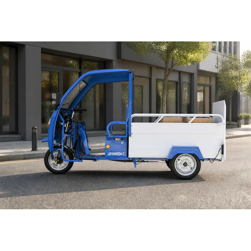 Blue 1200W Cargo Tricycle with Roof Three Wheel Open Box Motorcycle Adult Delivery Farm Use
