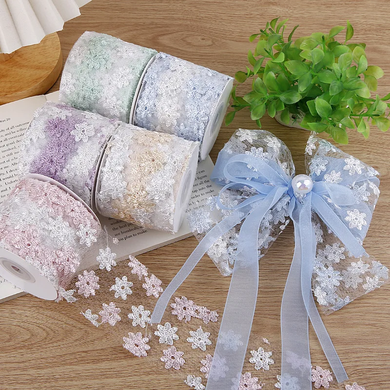 

10 Yards 70MM Flowers Embroidery Weaving Yarn Bows Ribbon Hair DIY Handmade HeadwearMaterial Crafts Accessories Gift Wrapping