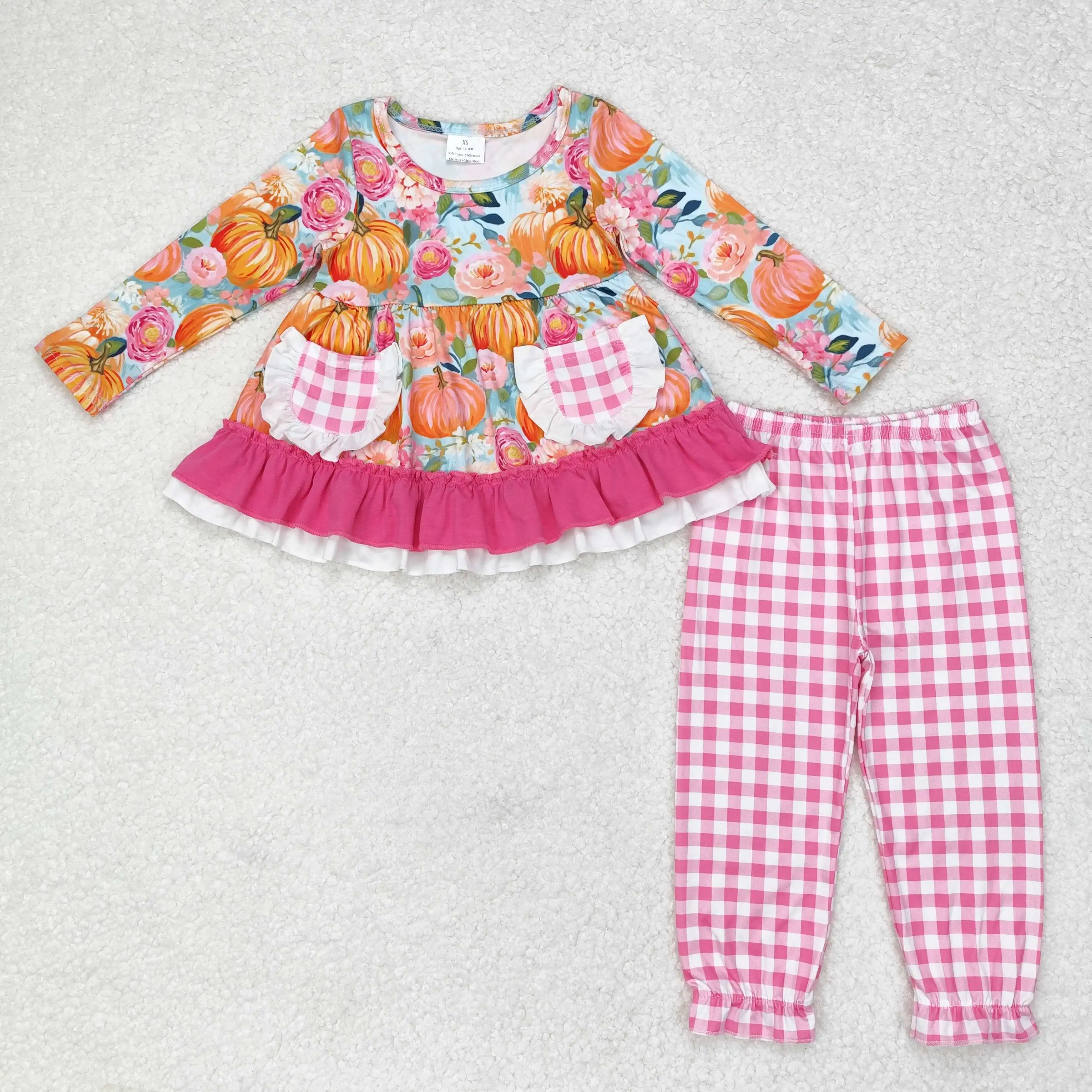 

RTS Baby Girls Toddler Wholesale Pumpkin Print Pockets Ruffle Tunic Top Kids Fall Legging Pants Boutique Outfits Clothes Sets