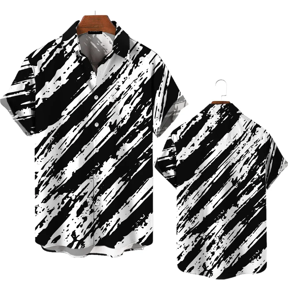 Summer Vintage Black And White Men's Shirt Casual Short Sleeved Top Minimalist Printed Top New Streetwear Daily Men's Clothing