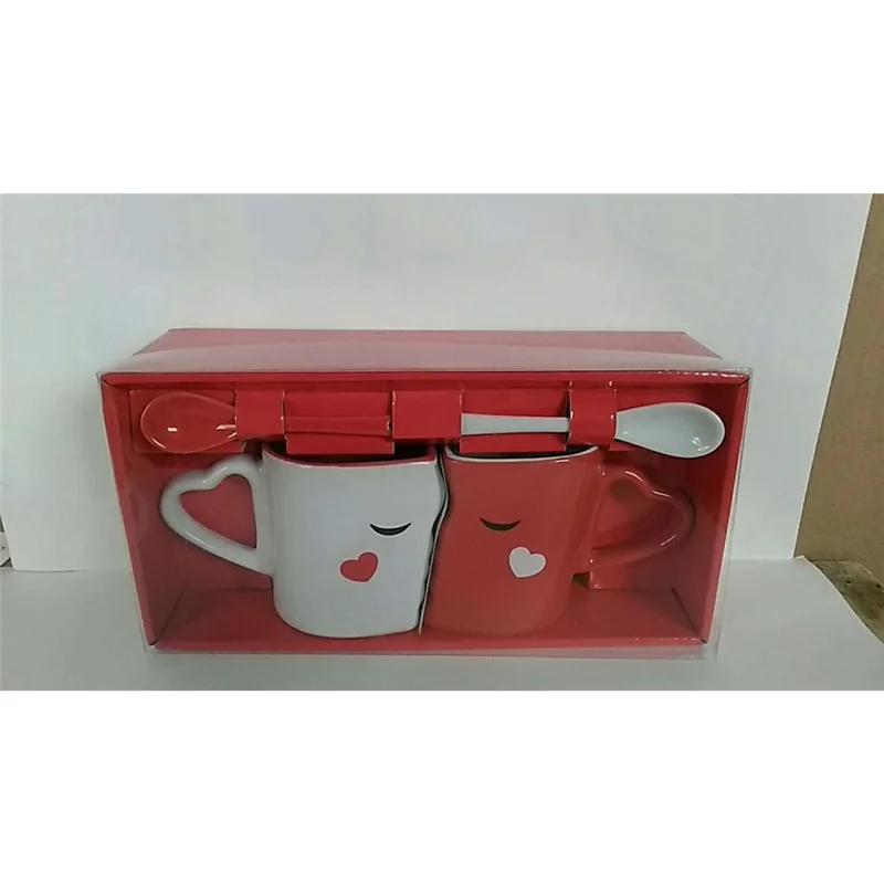 

AB11-300Ml Coffee Cups Set Of 2,Double Bowl Kiss Mugs For Couples, Valentine's Day Gift,Home And Office Drinkware