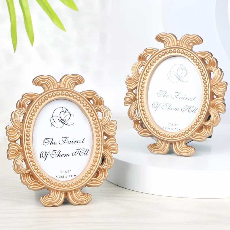 Vintage Oval Shape Baroque Mini Photo Frame Tabletop Ornaments Home Wedding Party Decor Resin Art Picture Frames for Friend Gift