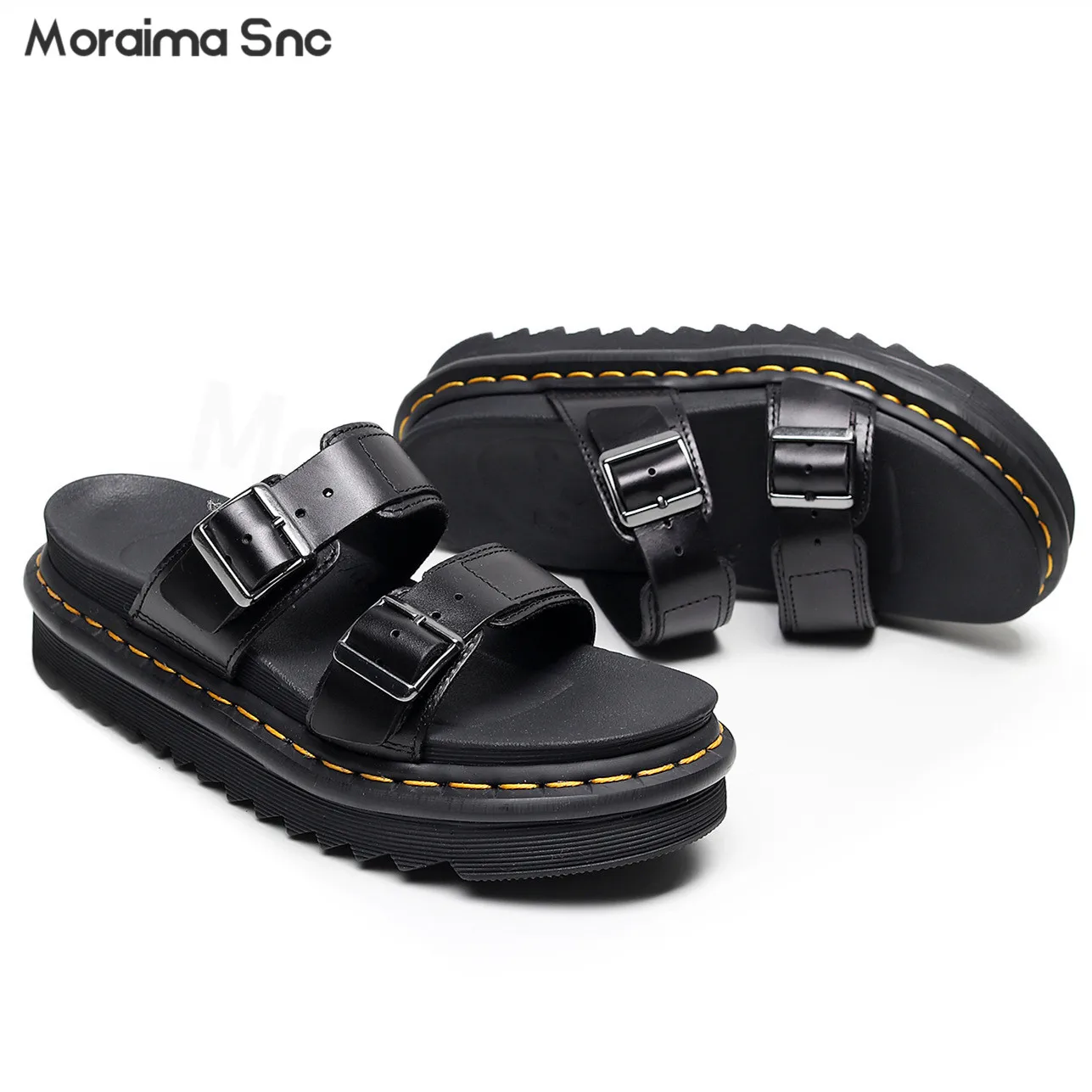 Summer Roman Buckle Open Toe Slippers Round Toe Thick Bottom Fish Mouth Beach Shoes Fashionable Large Size Women's Sandals