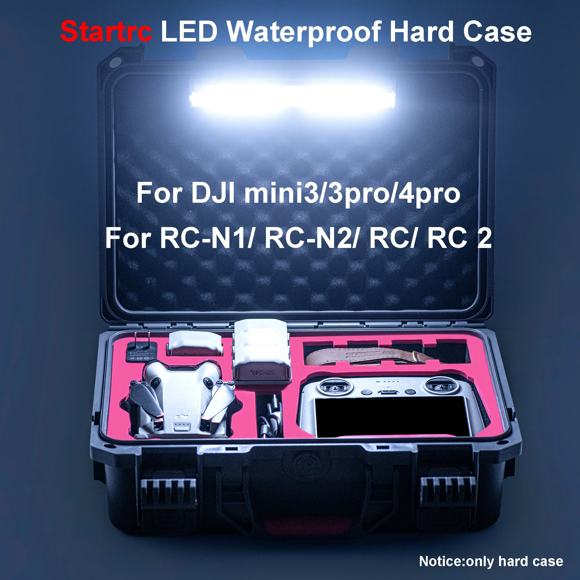 Startrc Led Waterproof Hard Case for DJI Mini 4 Pro/Mini 3 Pro/Mini 3 Drone Accessories RC2/RC N1/N2 Controller&Parts W Belt