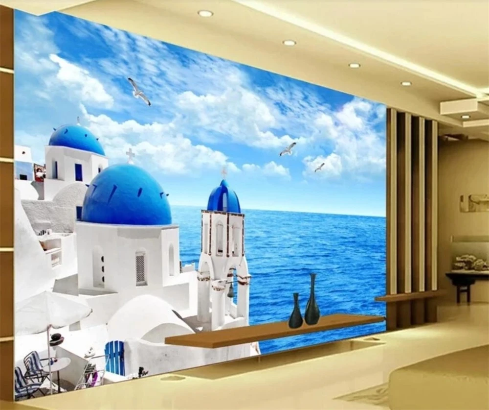 papel-de-parede-personalizado-mural-fotografico-3d-paisagem-da-grecia-sala-de-estar-sofa-tv-fundo-vista-do-mar-mar-mediterraneo-azul-quarto