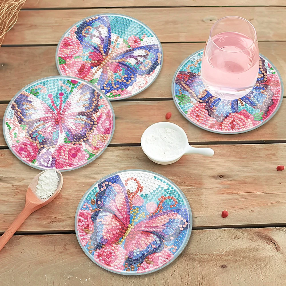 

6PCS Diamond Painting Coasters Kits Small Monster Acrylic Butterfly Washable with Holder for Adults Kids Beginner Gift Supplies