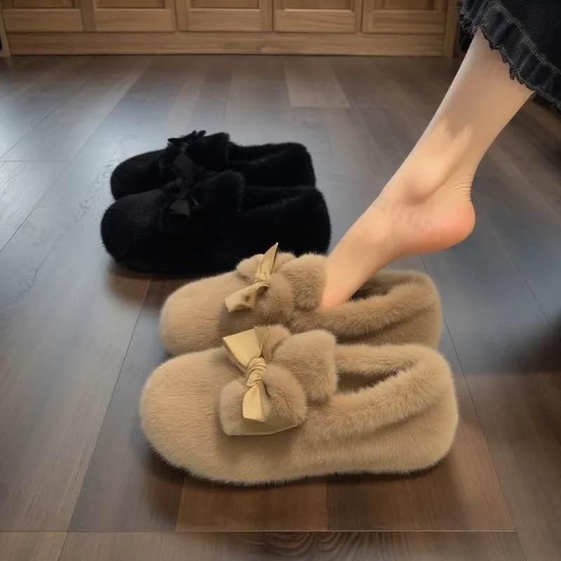 

Autumn Winter Women's Cotton Shoes 2025 Fashion Plush Warm Retro Casual Shoes Outdoor Non Slip Flat Shoes Fluffy Zapatos Mujer