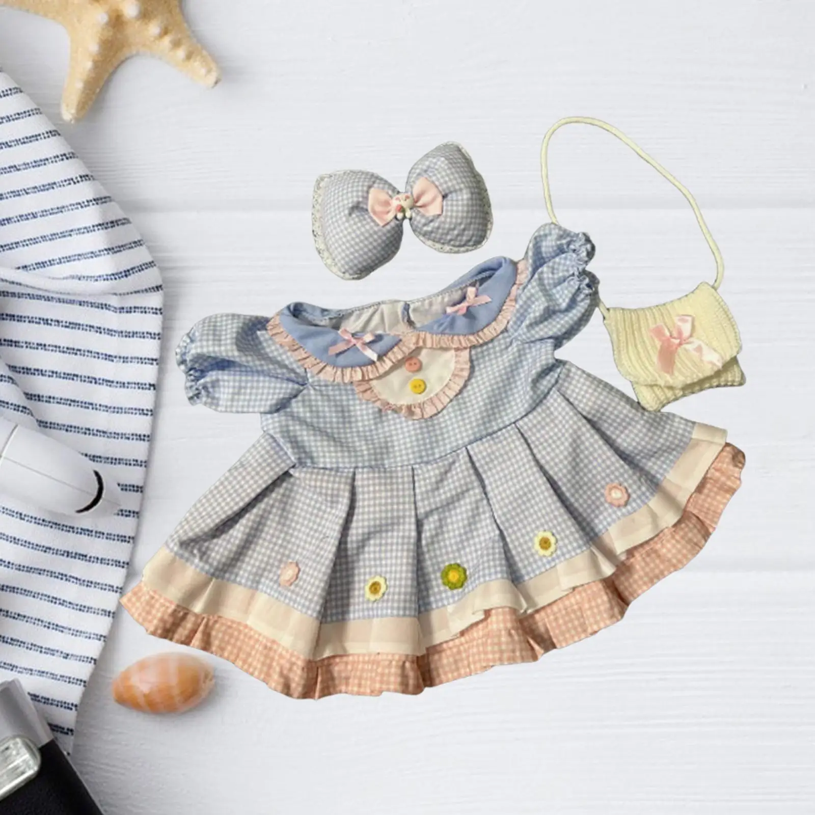 

3x Doll Dress and Hairpin Bag, Miniature Clothes Accs, Handmade Clothing for 23inch Doll Dress up New Year Gifts