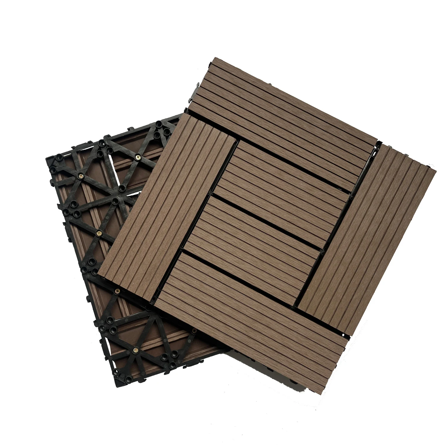 Wood Plastic Composite Deck Tiles Set of 20, Rust-Resistant Composite Decking for Patio, Balcony, Indoor/Outdoor Use, 12x12in Li